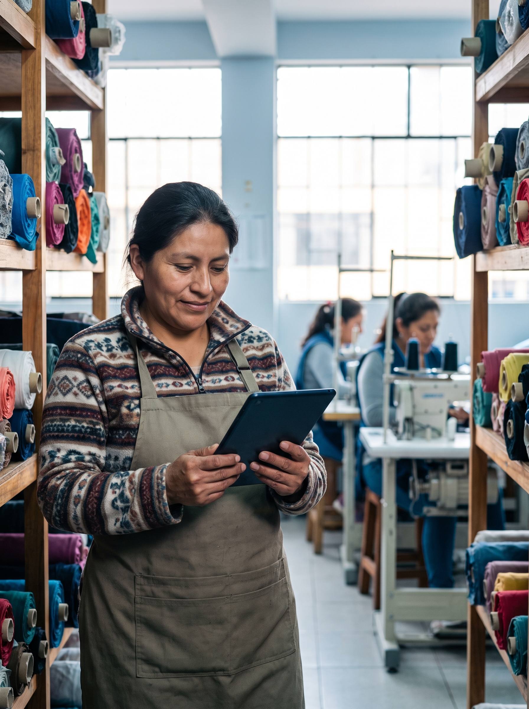 Empresaria revisando los números de su negocio